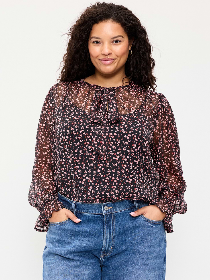 Image number 7 showing, Chiffon Semi-Sheer Tie-Front Top