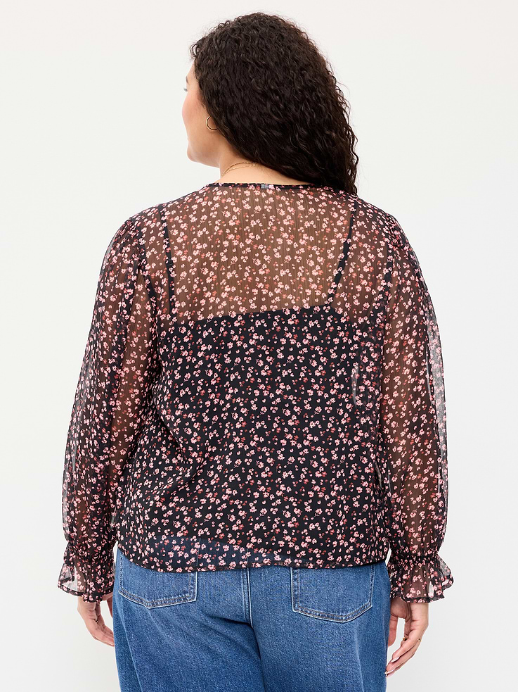 Image number 8 showing, Chiffon Semi-Sheer Tie-Front Top