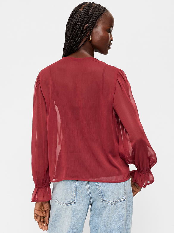 Long-Sleeve Chiffon Tie-Front Top
