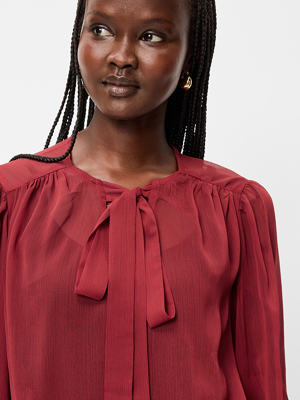 Long-Sleeve Chiffon Tie-Front Top