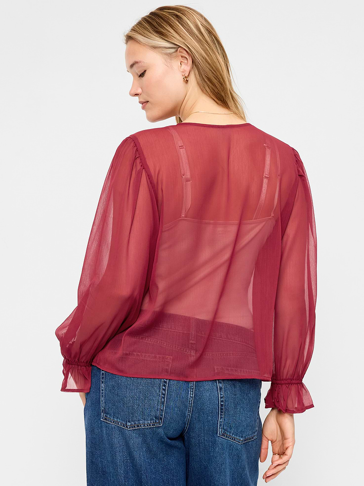 Image number 6 showing, Long-Sleeve Chiffon Tie-Front Top