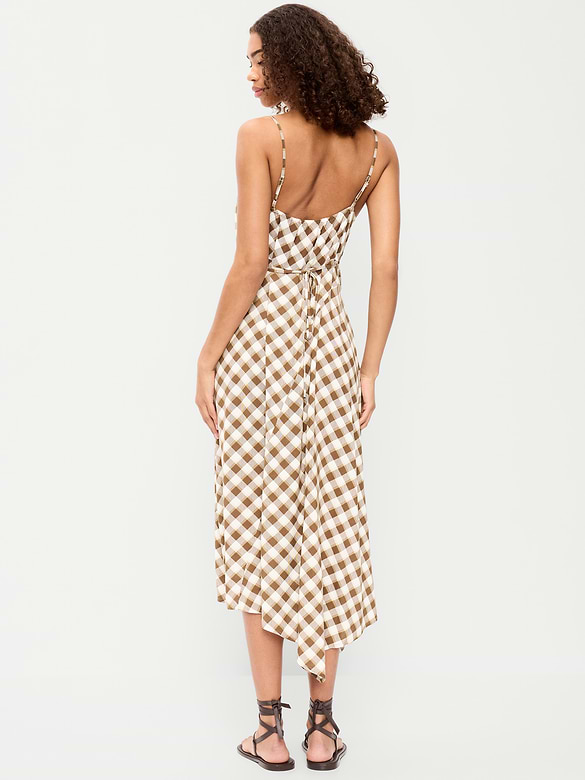 Fit & Flare Tie-Back Asymmetrical Midi Dress