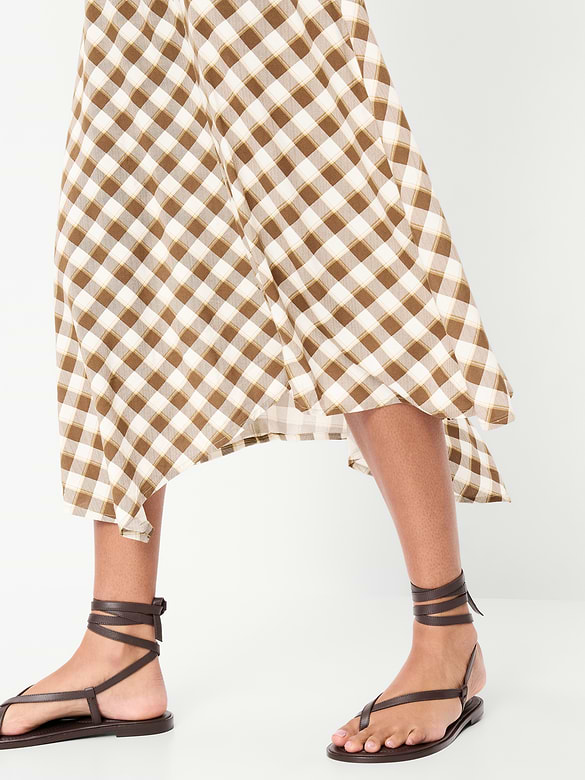Fit & Flare Tie-Back Asymmetrical Midi Dress