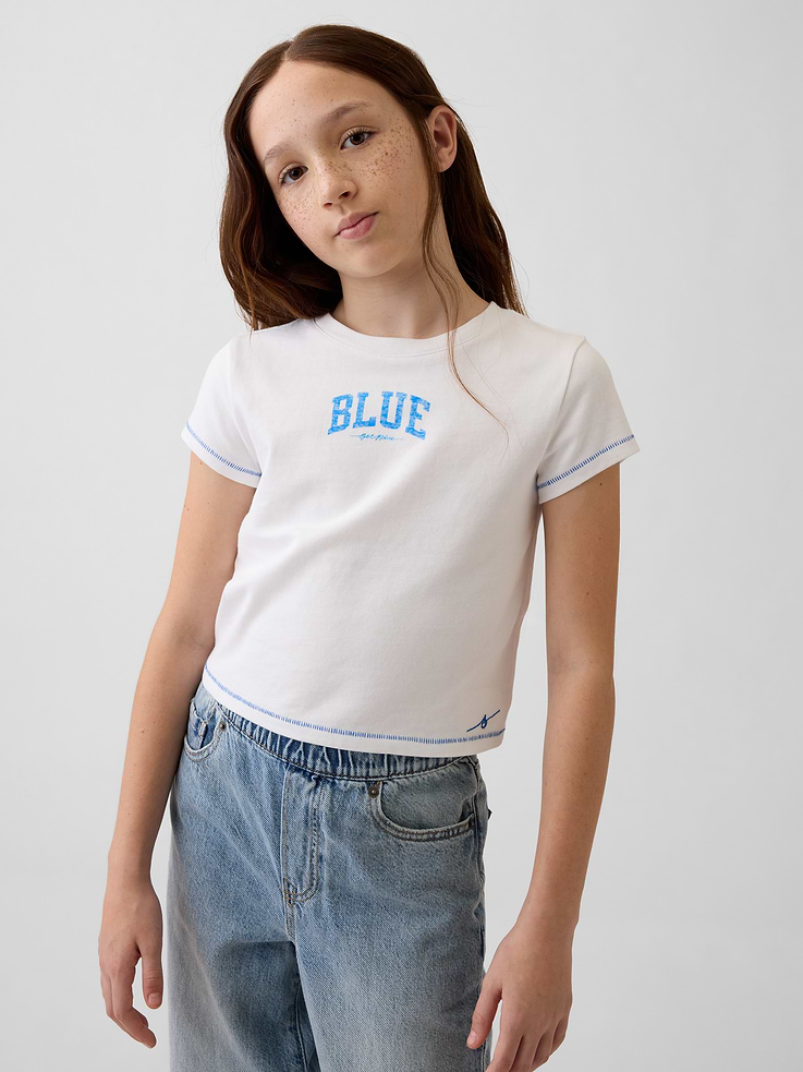 Image 1 of 5, We’re a proud partner of Get Blue, a global water movement through Water.org — helping bring safe water to families around the world., Soft, ribbed knit cotton T-shirt., Crewneck., Short sleeves., Assorted Get Blue logos and graphics., This product was made in a factory that invests in gender equity and women’s empowerment through RISE. Learn more at gapinc.com/equity ., Product #899891