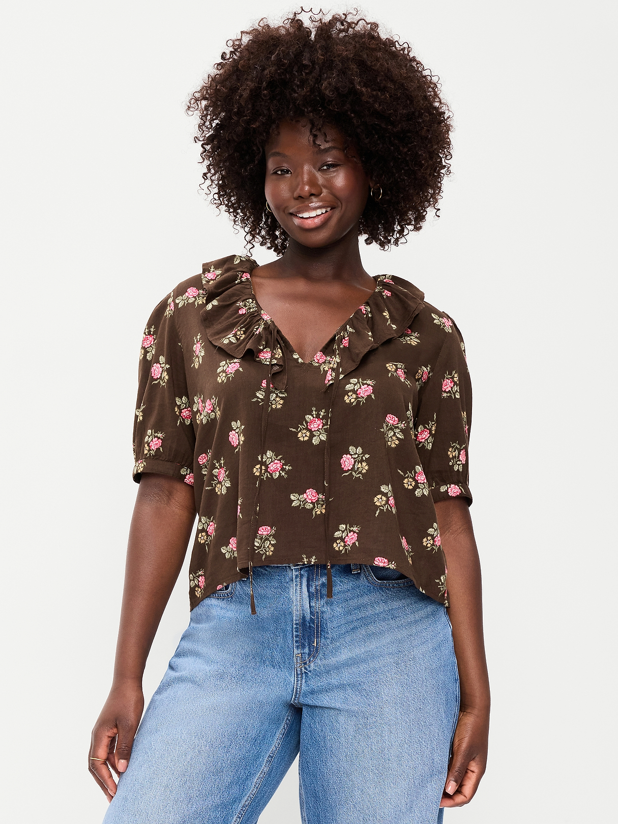 Ruffle Collar Tie-Front Top | Old Navy