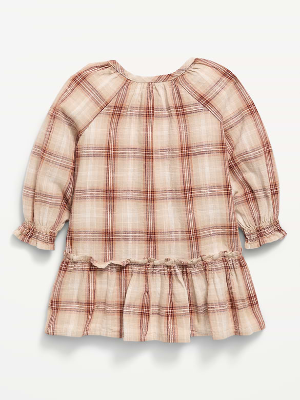 Long-Sleeve Plaid Ruffled Swing Dress for Baby