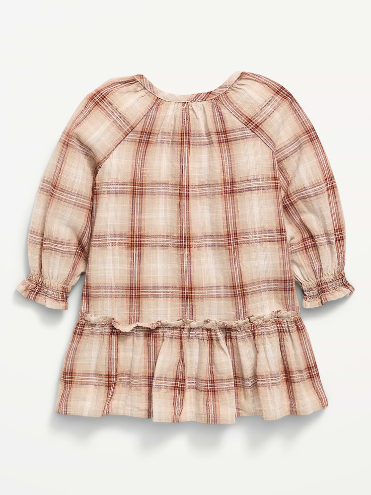 Image 2 of 3, Long-Sleeve Plaid Ruffled Swing Dress for Baby