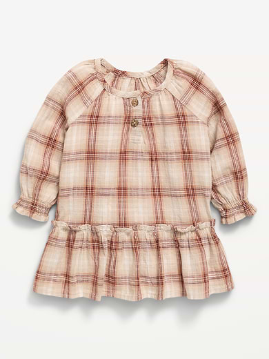 Image number 1 showing, Long-Sleeve Plaid Ruffled Swing Dress for Baby