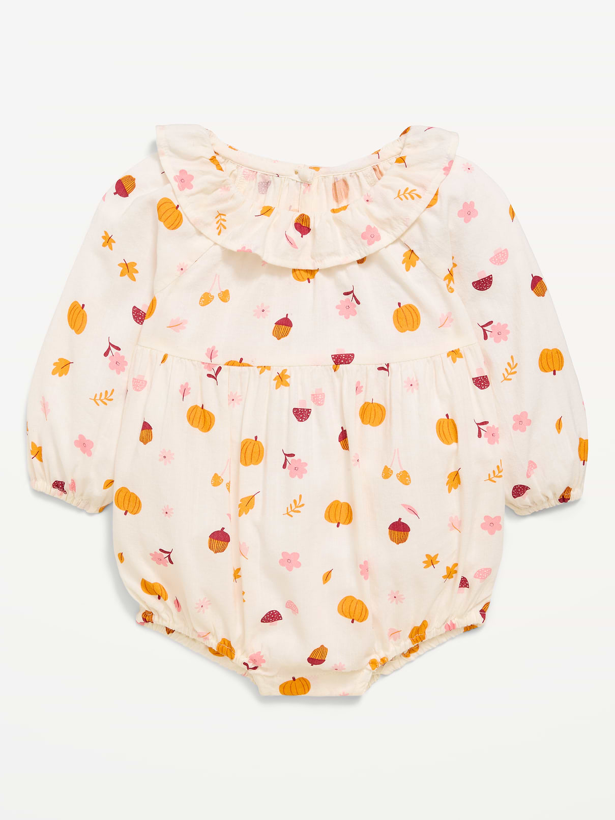 Image number 1 showing, Printed Long-Sleeve Ruffle-Trim Romper for Baby