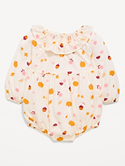 Image number 1 showing, Printed Long-Sleeve Ruffle-Trim Romper for Baby