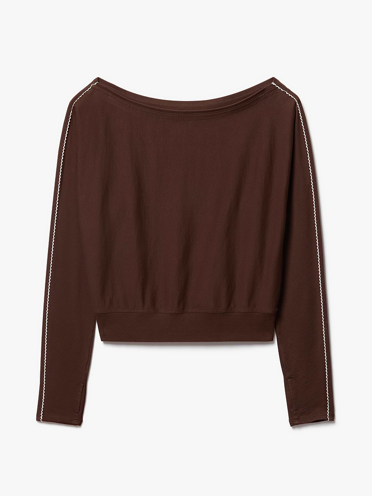Image number 8 showing, Airy Cotton Terry Boatneck Picot Sweatshirt