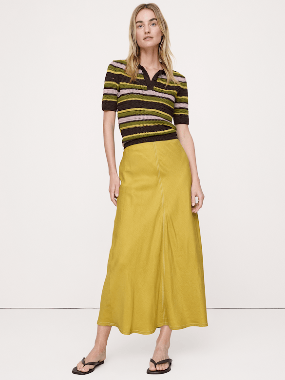 Viscose-Linen Bias-Cut Maxi Skirt