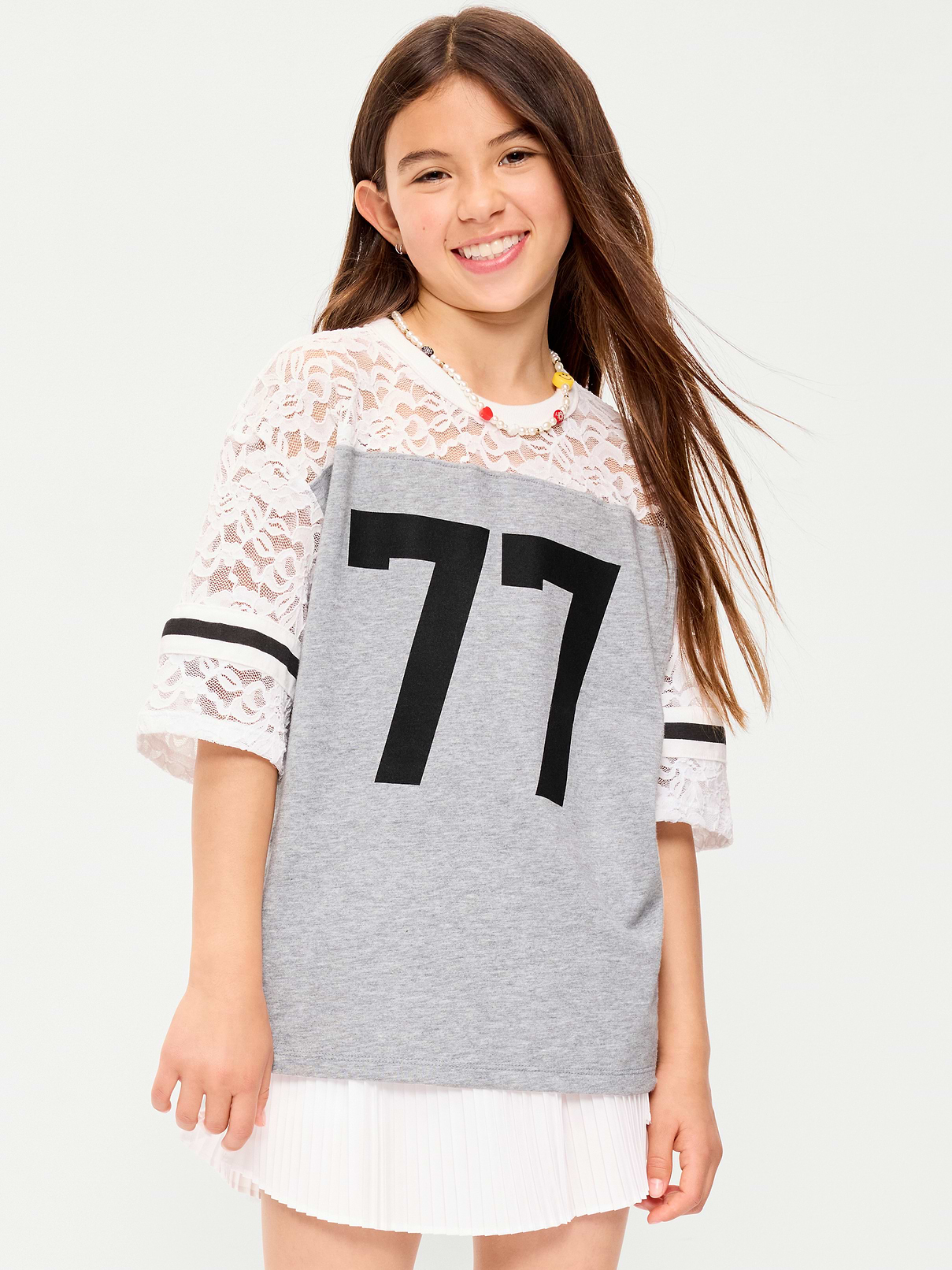 Image number 1 showing, Oversized Lace Football-Style T-Shirt for Girls