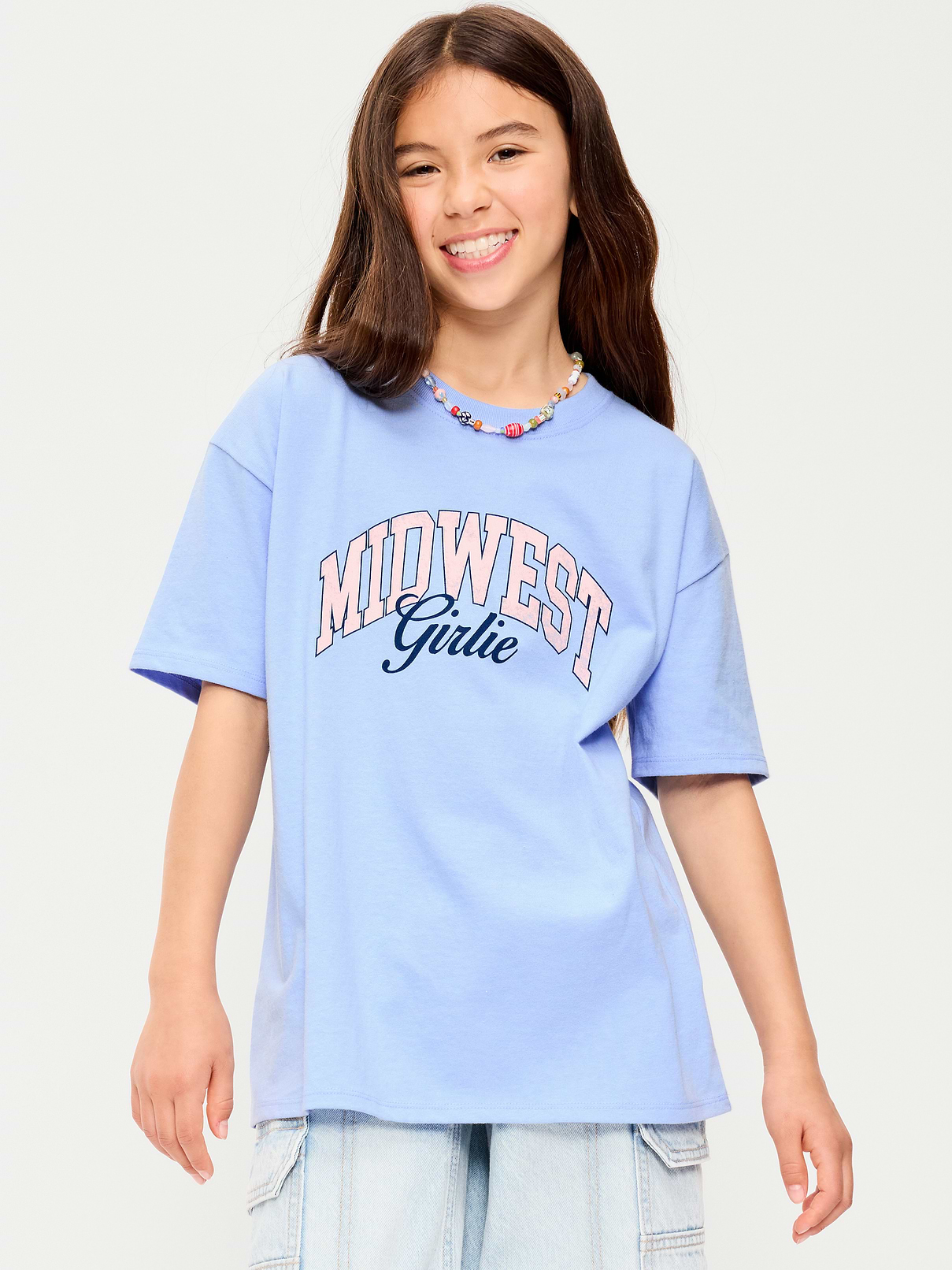 Image number 1 showing, Oversized Short-Sleeve Graphic Tunic T-Shirt for Girls
