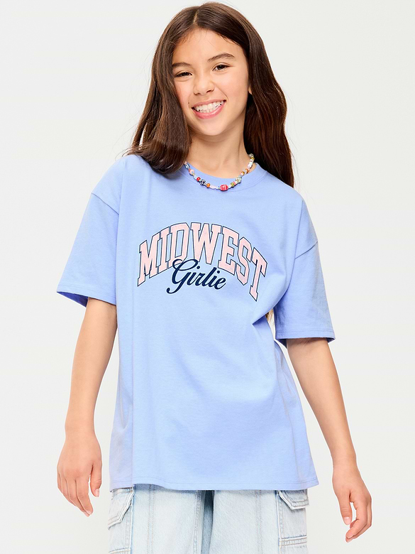 Oversized Short-Sleeve Graphic Tunic T-Shirt for Girls