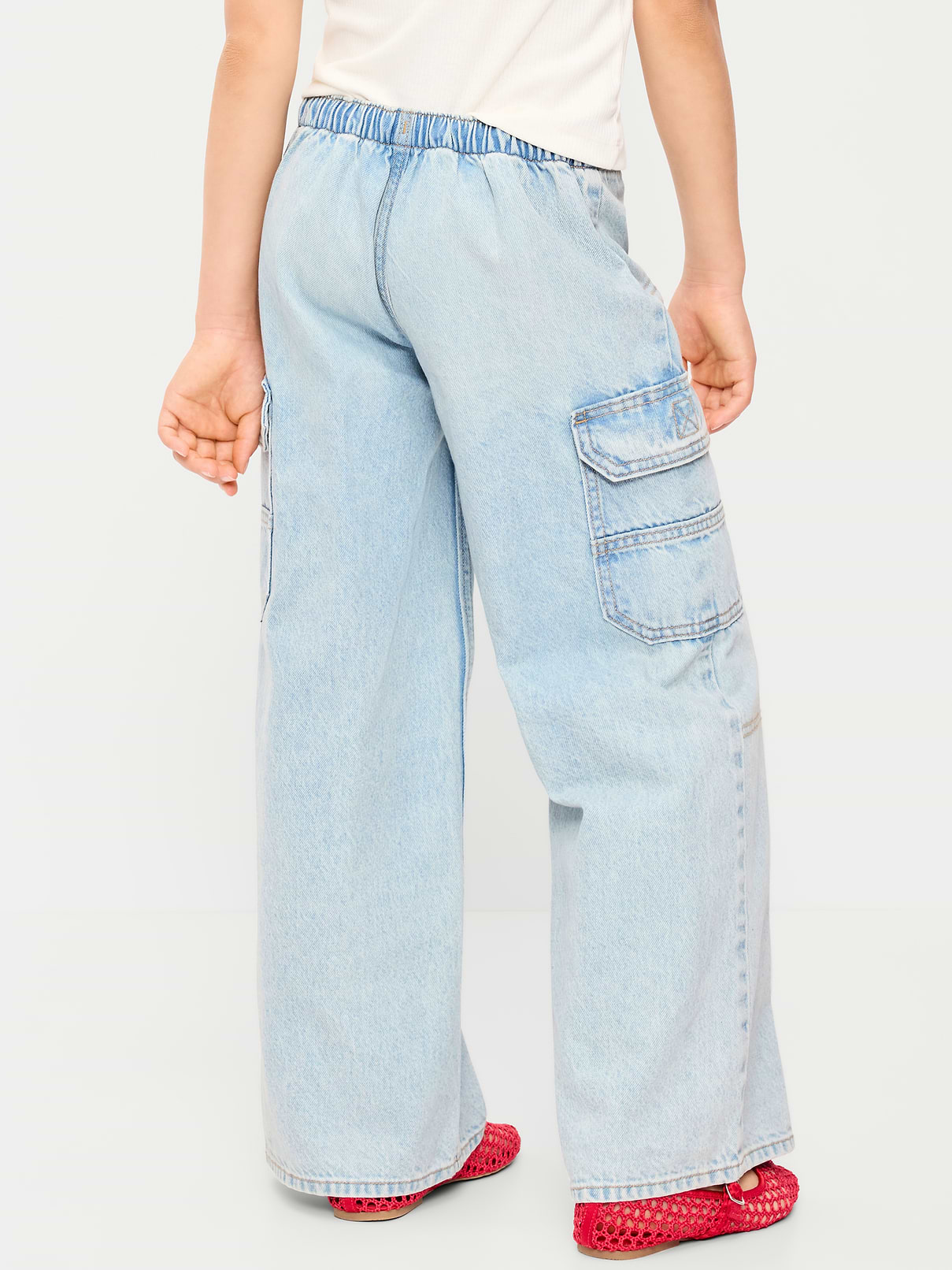 Image number 2 showing, Pull-On Low-Rise Super Baggy Wide-Leg Cargo Jeans for Girls
