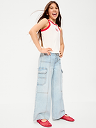Image number 3 showing, Pull-On Low-Rise Super Baggy Wide-Leg Cargo Jeans for Girls