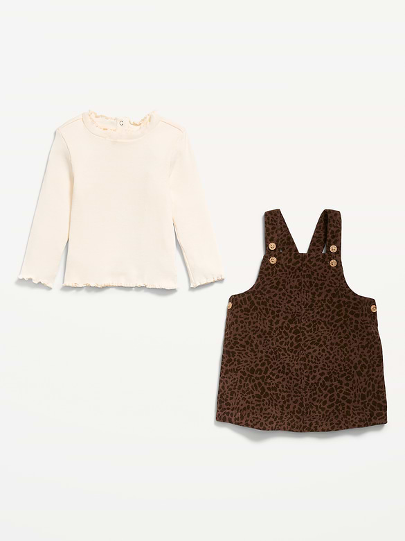 Sleeveless Corduroy Dress and Long-Sleeve Top Set for Baby