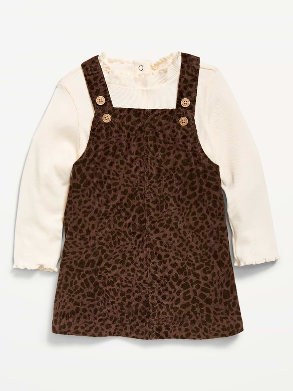 Sleeveless Corduroy Dress and Long-Sleeve Top Set for Baby
