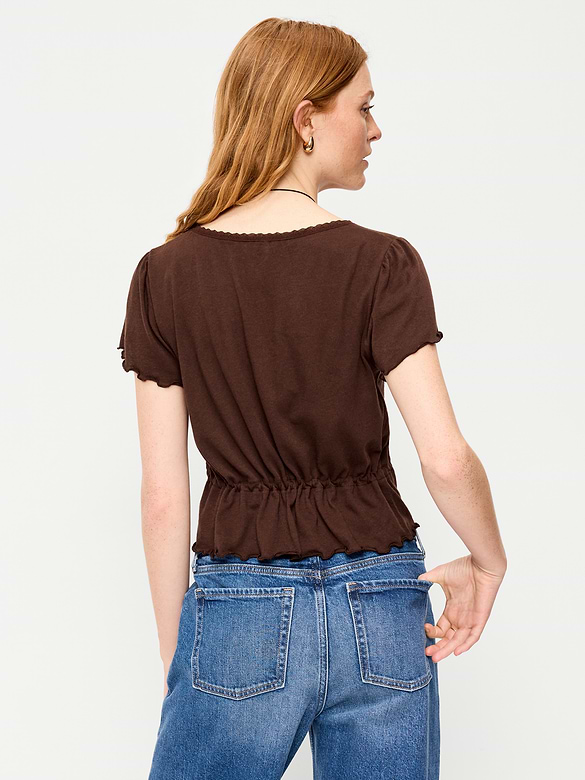 Lace-Trim Button-Down Top