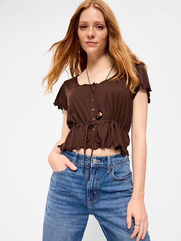Lace-Trim Button-Down Top