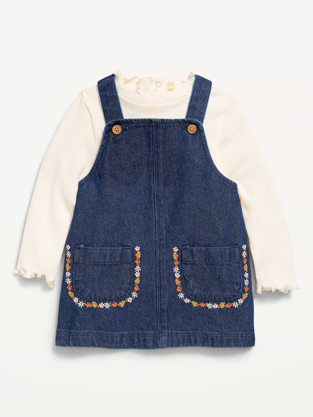 L'image numéro 1 présente Ensemble robe en denim sans manches et haut à manches longues pour bébé