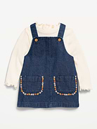 L'image numéro 1 présente Ensemble robe en denim sans manches et haut à manches longues pour bébé