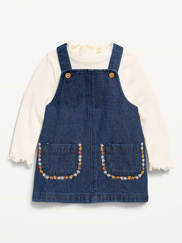 Sleeveless Denim Dress and Long-Sleeve Top Set for Baby