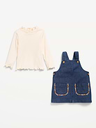 L'image numéro 2 présente Ensemble robe en denim sans manches et haut à manches longues pour bébé