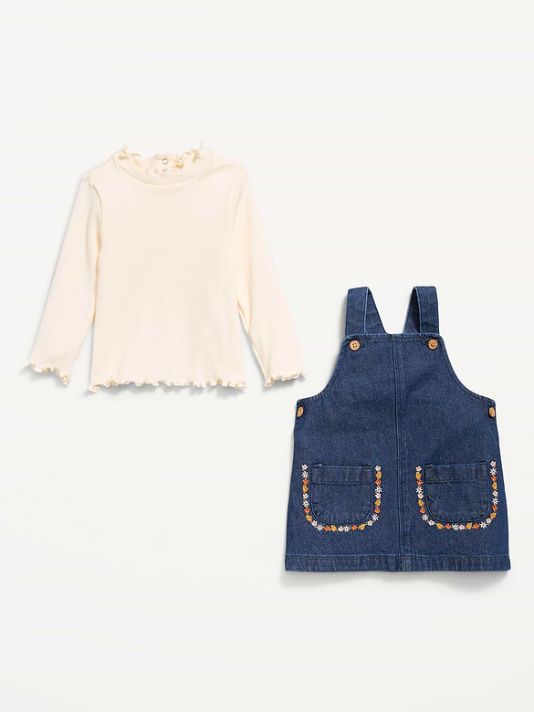Sleeveless Denim Dress and Long-Sleeve Top Set for Baby