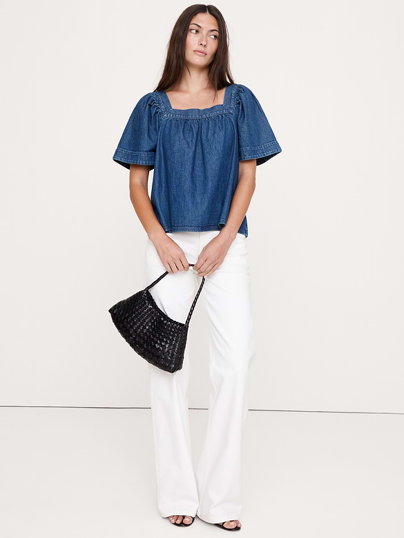 Chambray Square-Neck Top