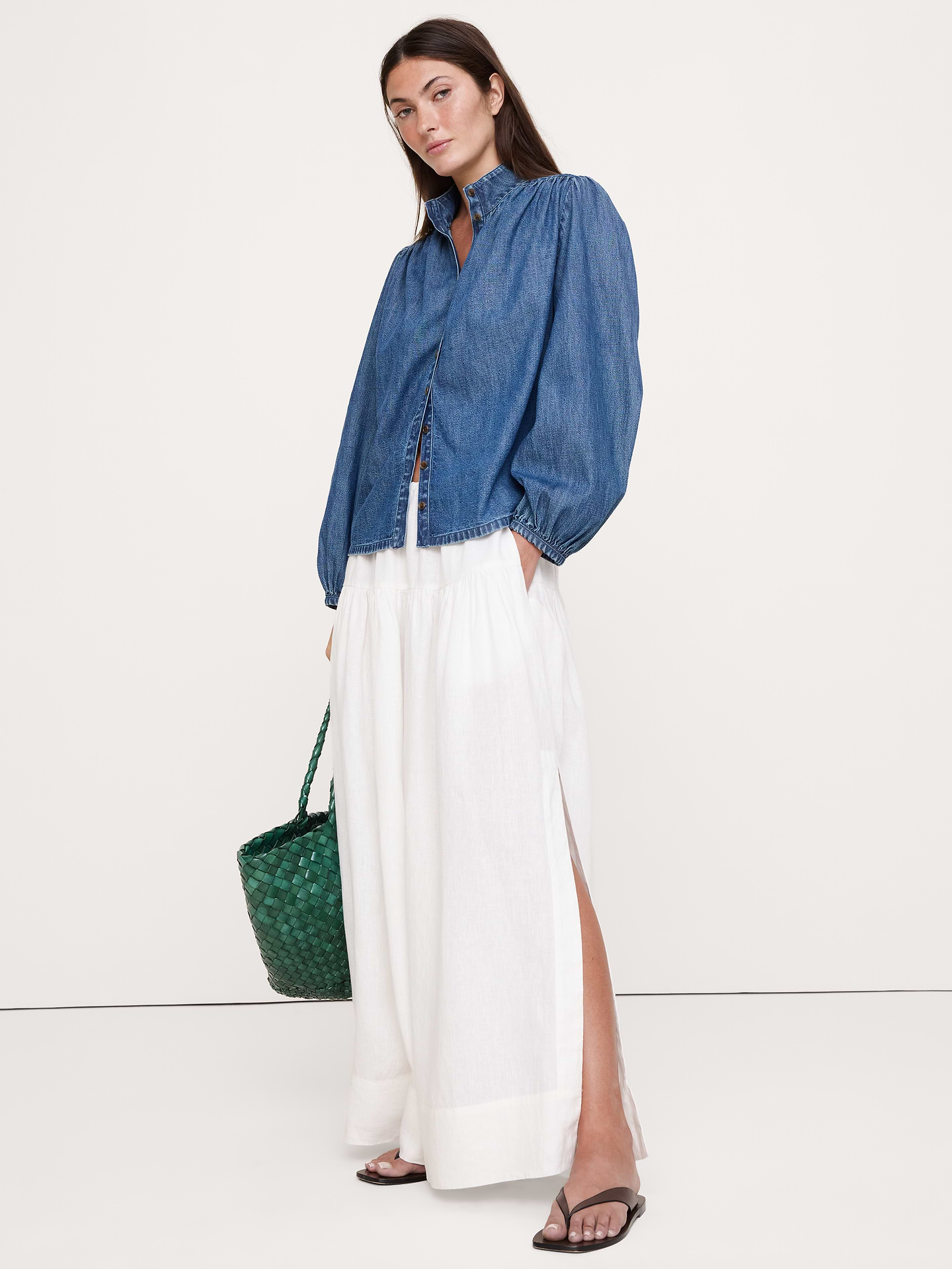 Image number 1 showing, Denim Ruched-Shoulder Shirt