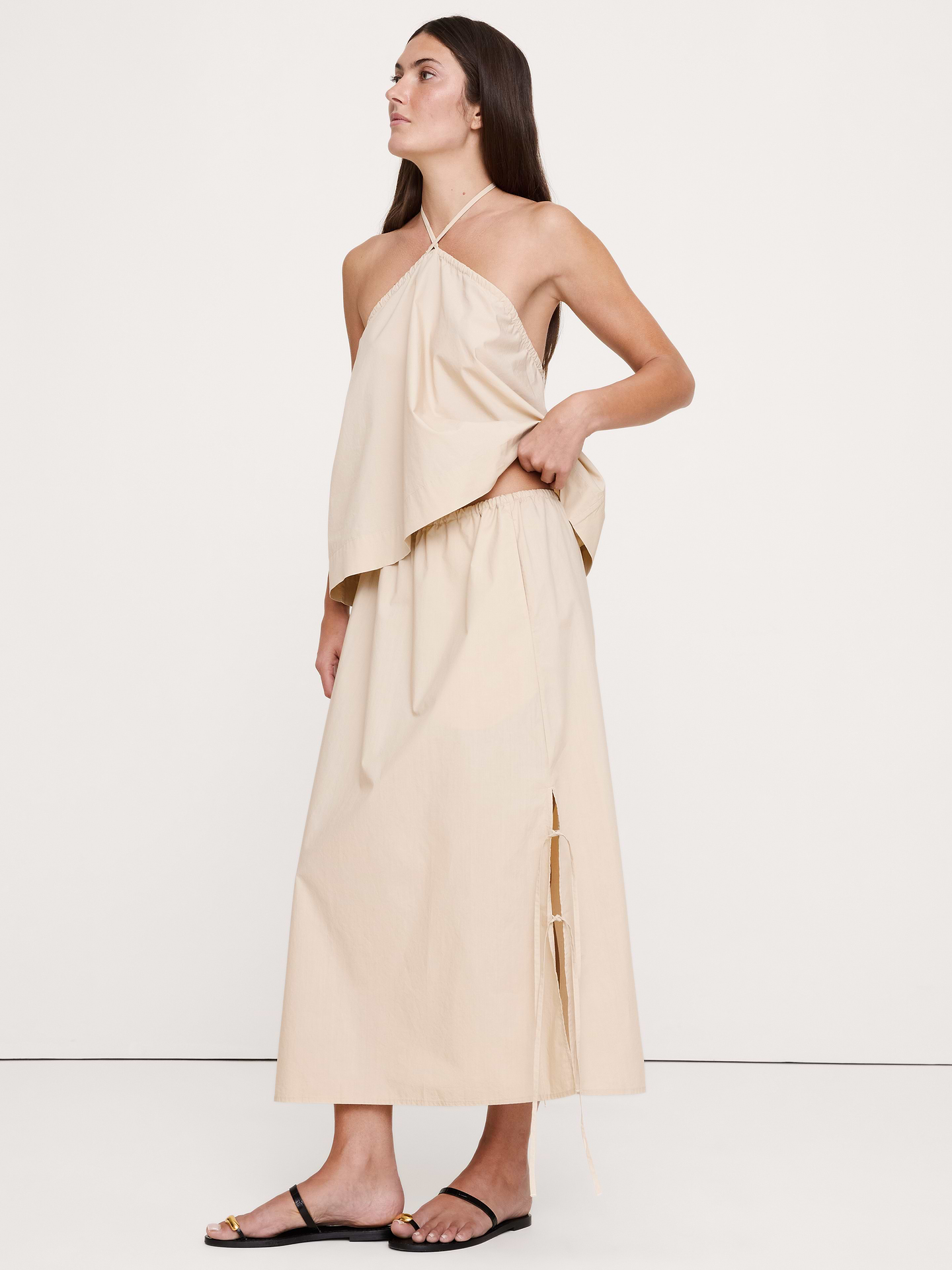 Image number 1 showing, Cotton Poplin Side-Tie Midi Skirt
