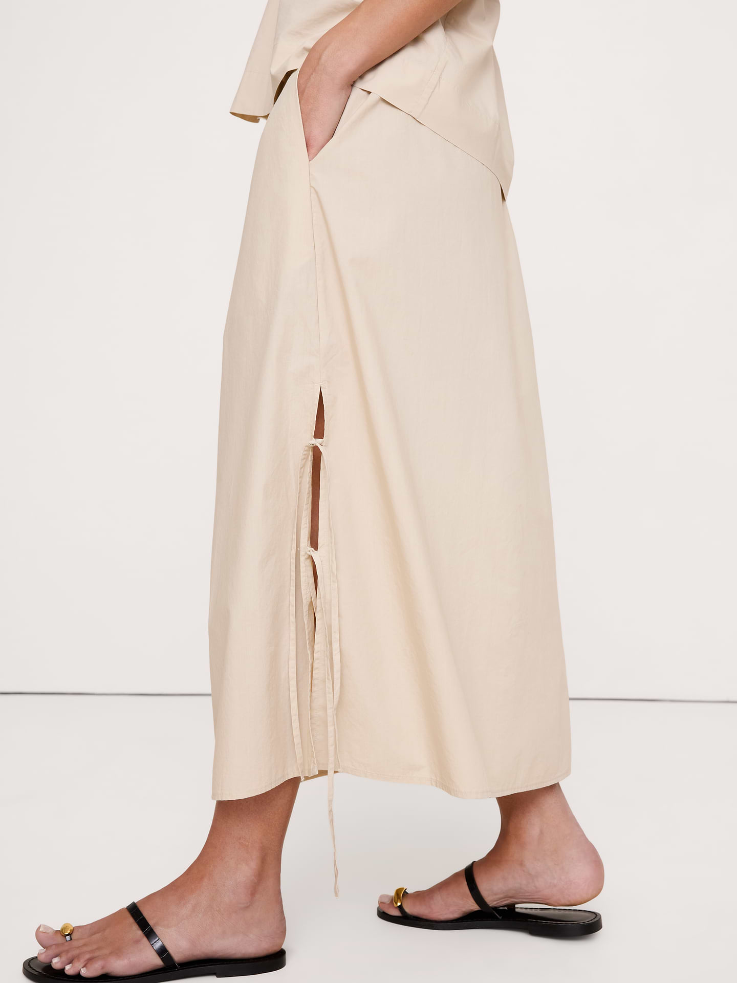 Image number 4 showing, Cotton Poplin Side-Tie Midi Skirt