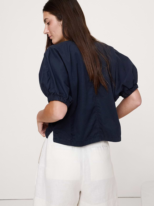 Cotton Twill Puff-Sleeve Top