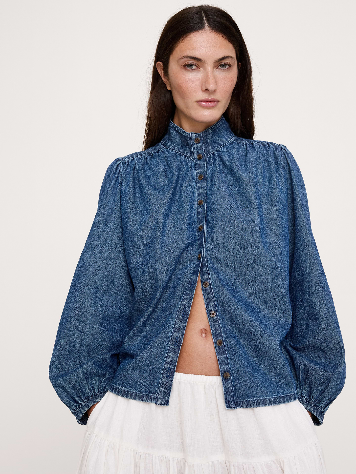 Image number 3 showing, Denim Ruched-Shoulder Shirt