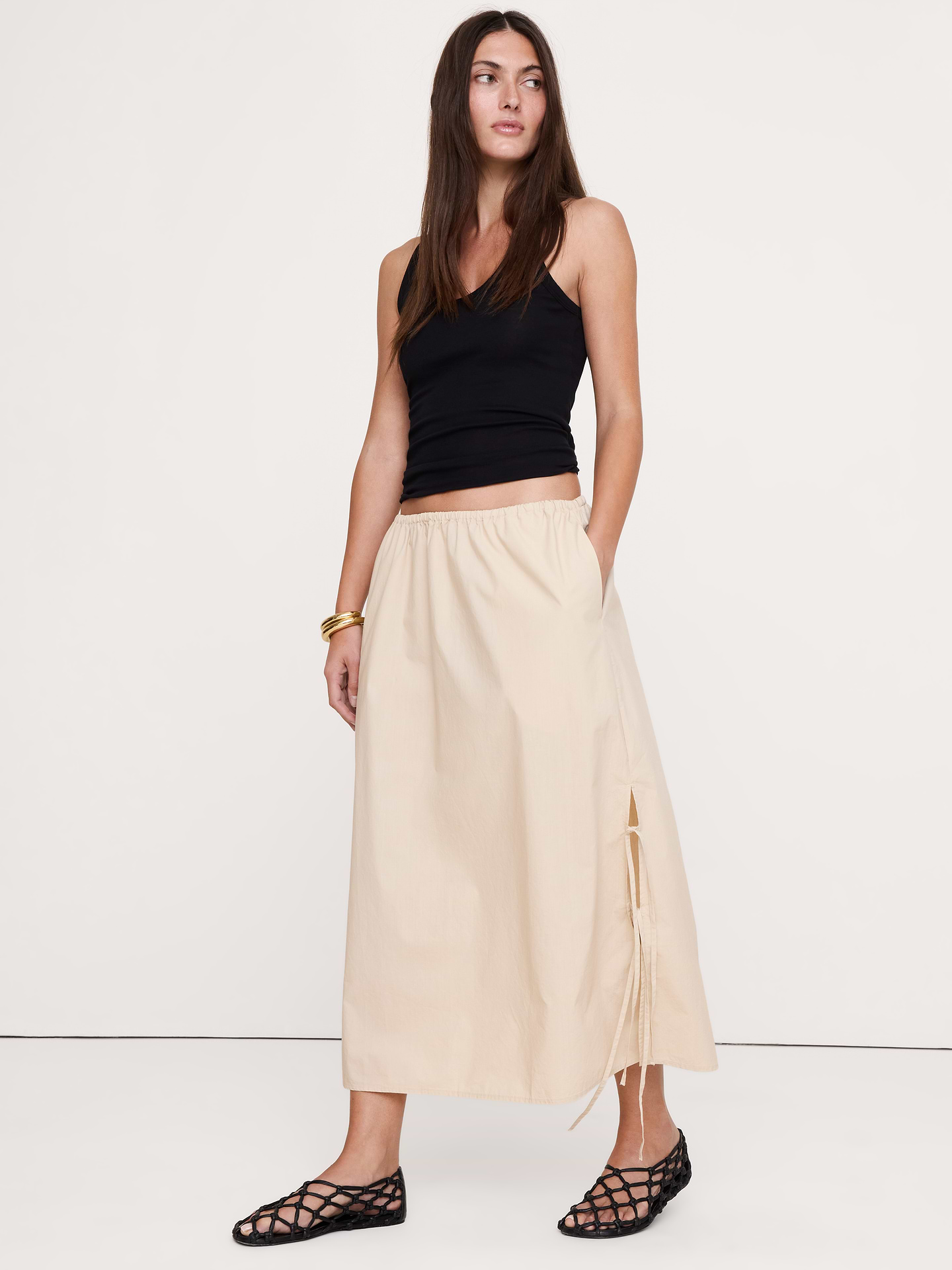 Image number 5 showing, Cotton Poplin Side-Tie Midi Skirt