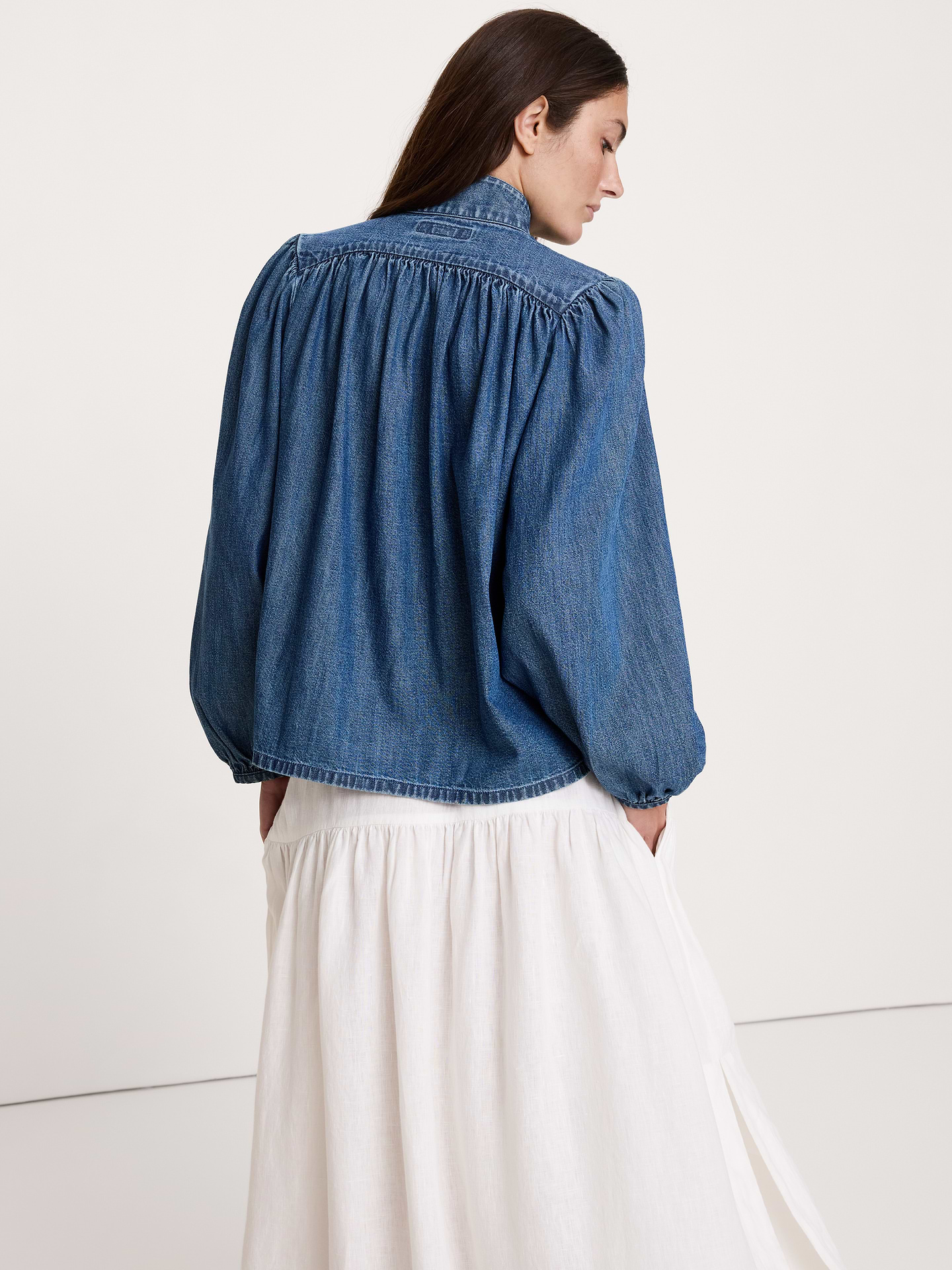 Image number 2 showing, Denim Ruched-Shoulder Shirt