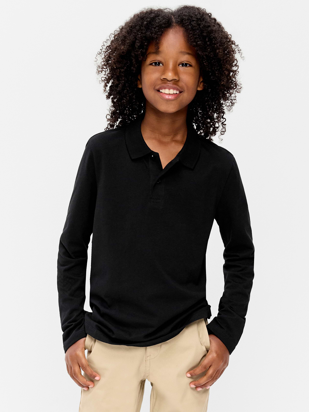 Image number 1 showing, School Uniform Long-Sleeve Polo Shirt for Boys