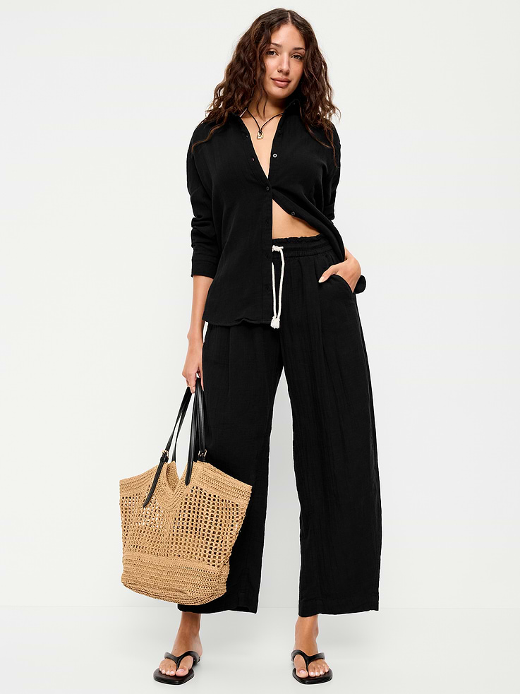 Image number 3 showing, Open-Back Crinkle Gauze Button-Down Shirt