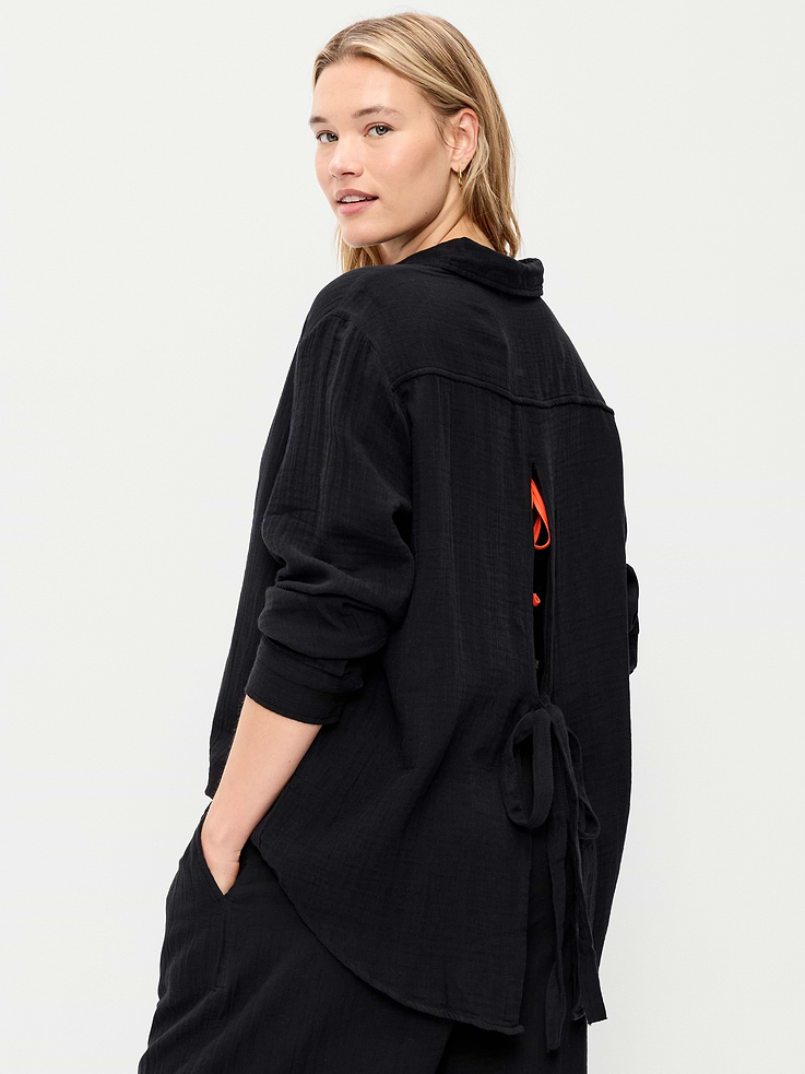 Image number 6 showing, Open-Back Crinkle Gauze Button-Down Shirt