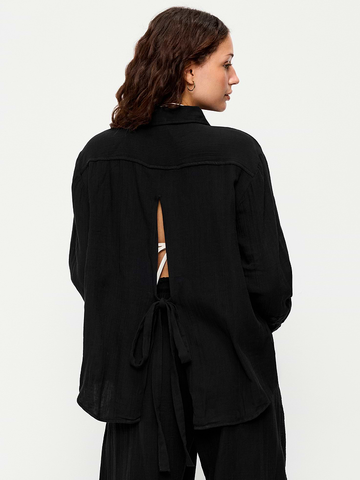 Image number 2 showing, Open-Back Crinkle Gauze Button-Down Shirt