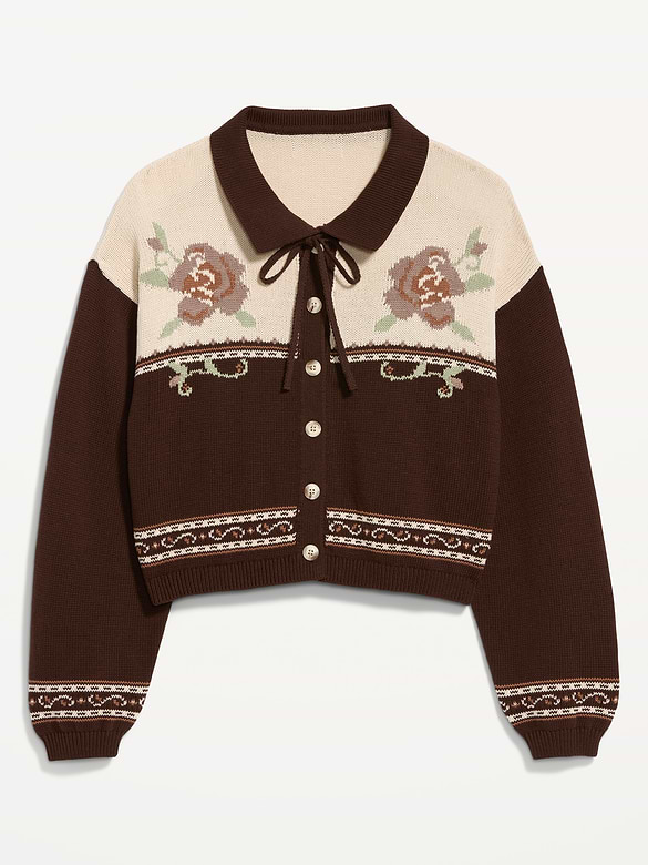 Seaside Cotton Tie-Front Collared Cardigan