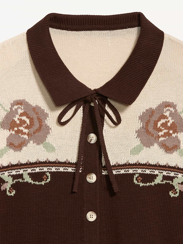 Seaside Cotton Tie-Front Collared Cardigan