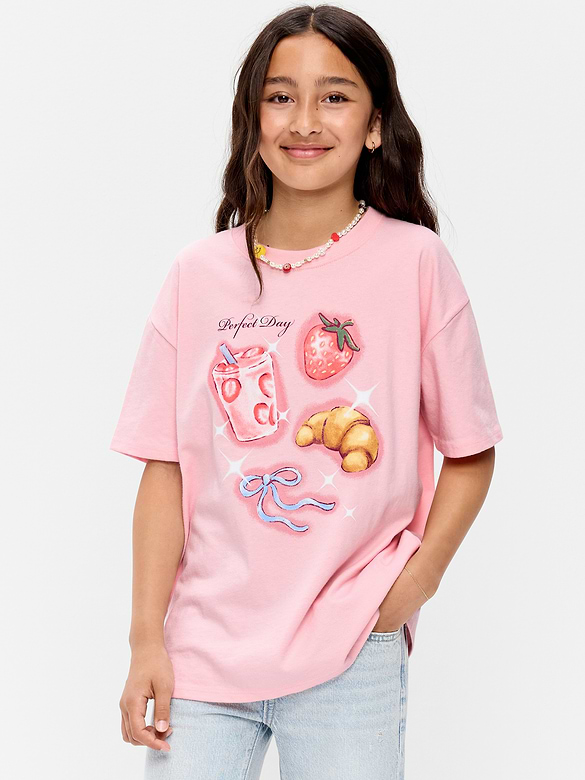 Oversized Short-Sleeve Graphic Tunic T-Shirt for Girls