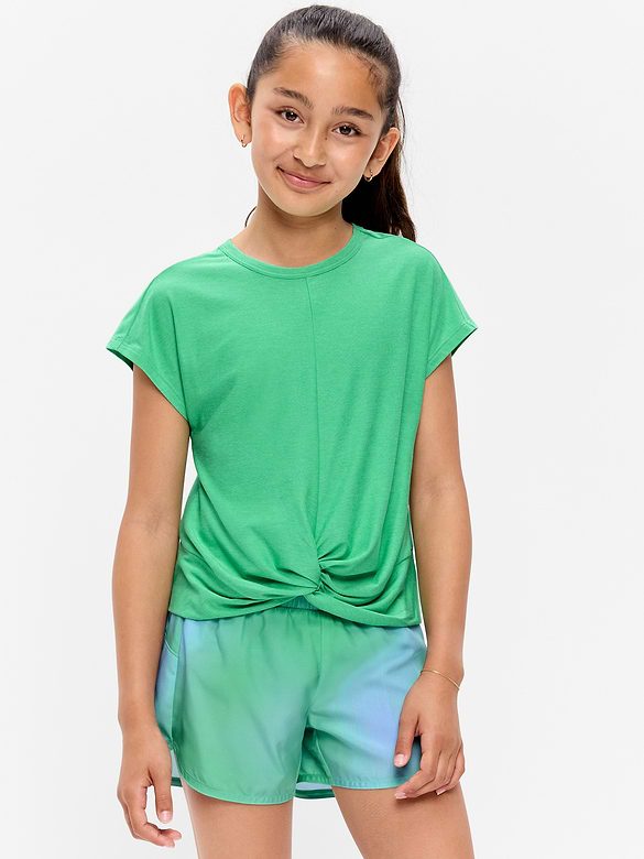 CloudMotion Short-Sleeve Front-Knot T-Shirt for Girls
