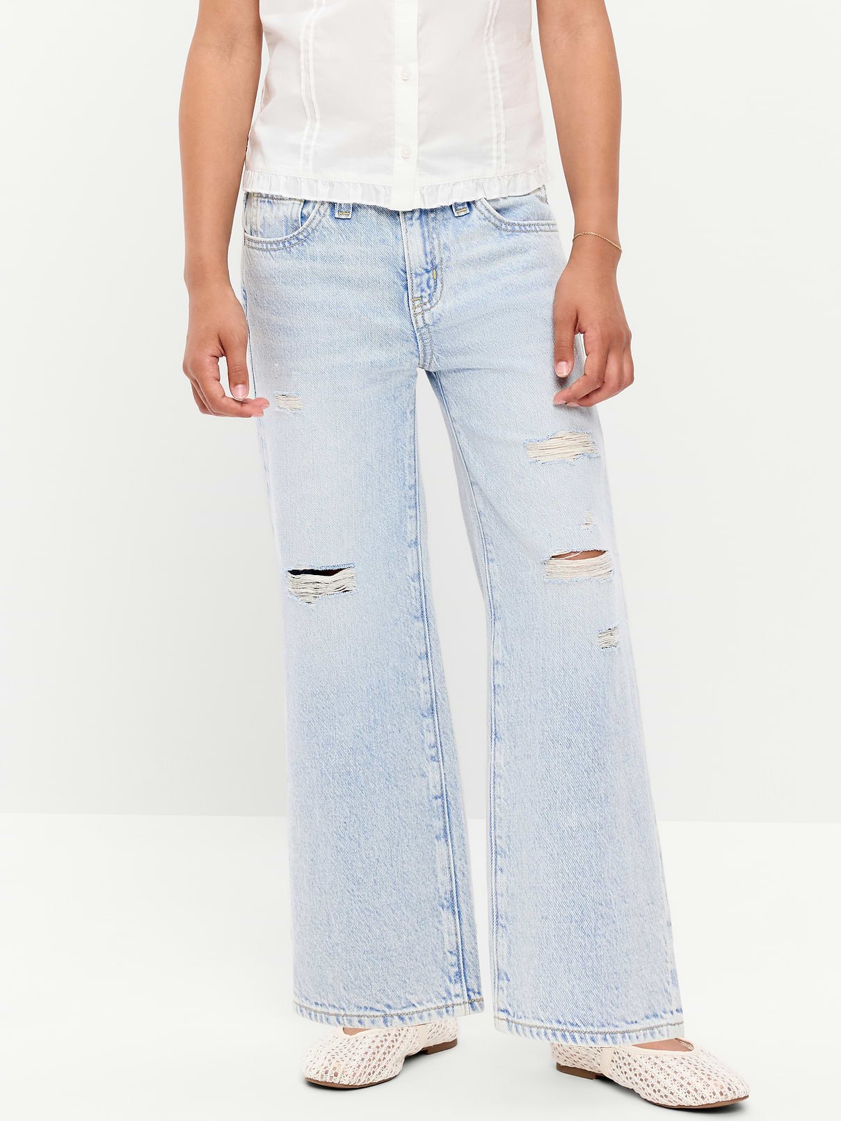 Image number 1 showing, High-Waisted Ripped Baggy Wide-Leg Jeans for Girls