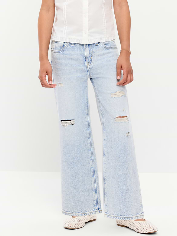 Jean coupe généreuse jambe large à taille haute et ourlet effiloché pour fille