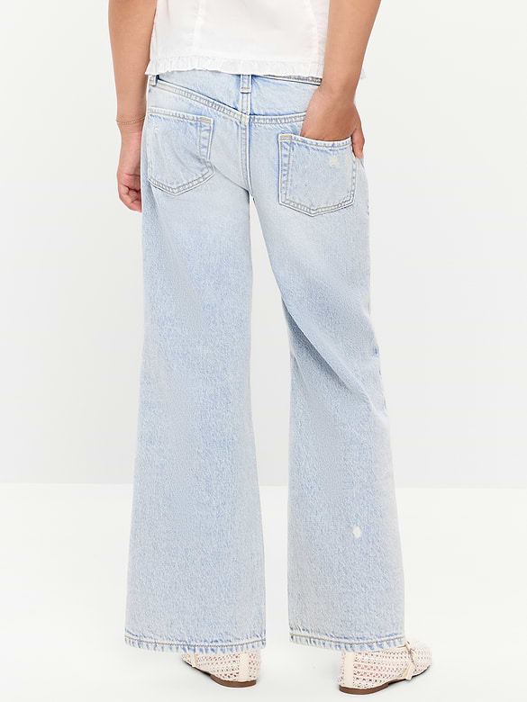 Jean coupe généreuse jambe large à taille haute et ourlet effiloché pour fille