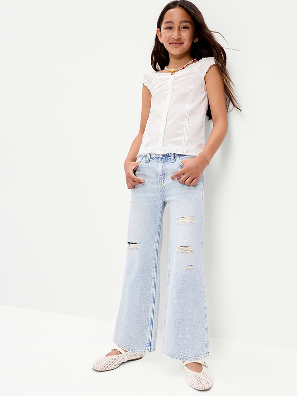 Jean coupe généreuse jambe large à taille haute et ourlet effiloché pour fille